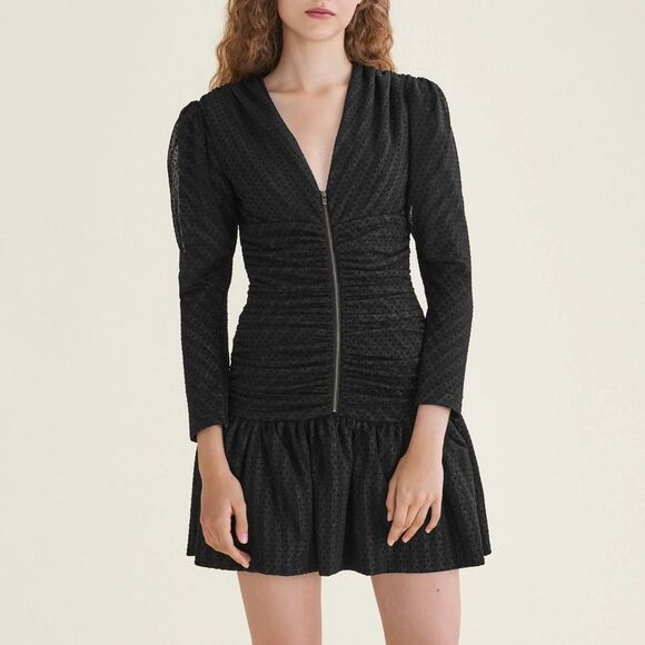 Maje Ralone Mesh Polka-Dot Metallic Flecked Striped Dress, NWT, Size 1 S - Picture 13 of 16